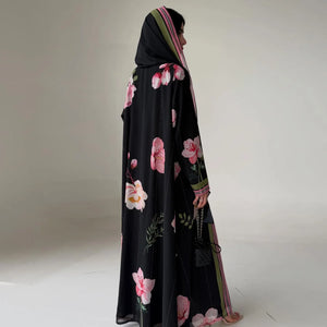 Black Floral Border Abaya & Hijab Set — product view 3