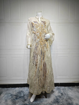 HIA Sequined Botanical Embroidered Abaya — Green product view