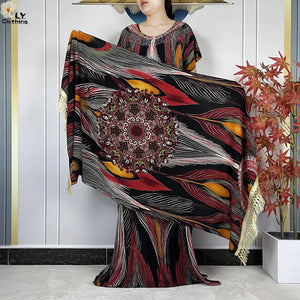 Multicolor Maxi Kaftan & Scarf Set | HIA