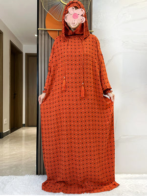 Rust Textured Dot Hooded Prayer Dress