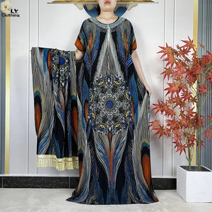 Multicolor Maxi Kaftan & Scarf Set — Blue Multicolor | HIA