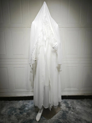 HIA White Lace-Trim Open Abaya & Hijab Set — matching abaya and hijab on mannequin
