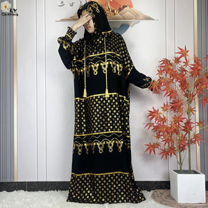 Gold-Motif Hooded Prayer Dress | HIA