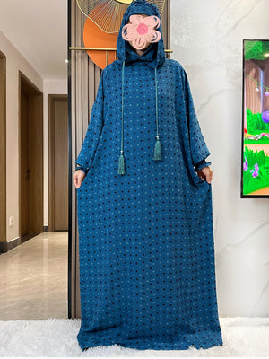 Denim blue Textured Dot Hooded Prayer Dress