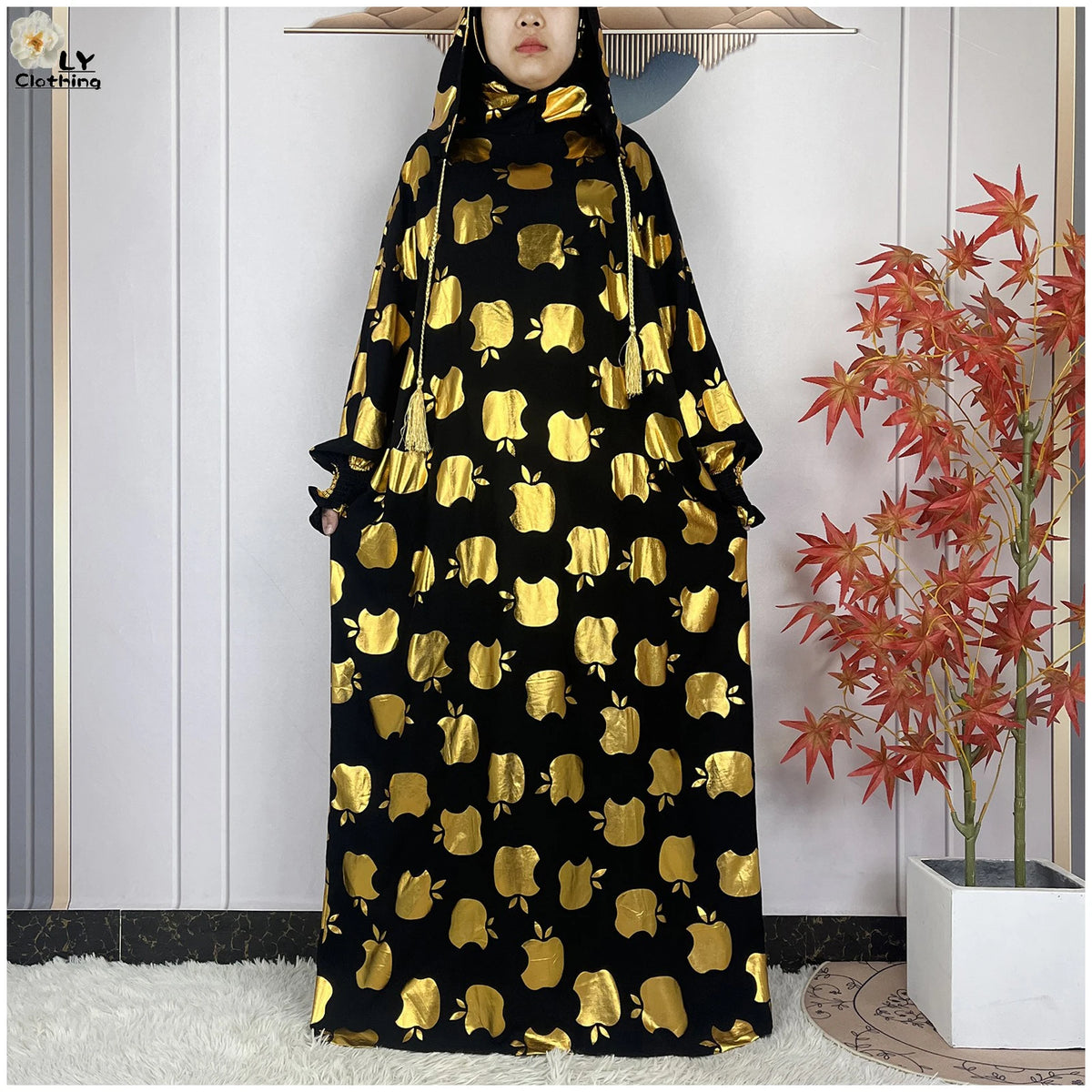 Gold-Motif Hooded Prayer Dress | HIA