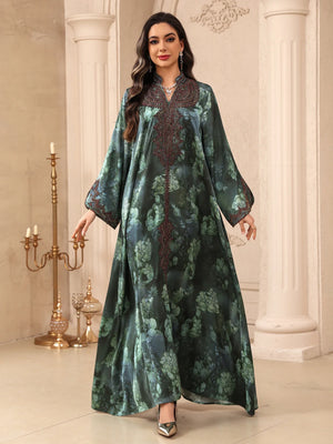 Botanical Embroidered Maxi Dress in Blue — HIA