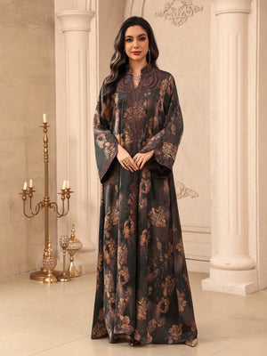 Botanical Embroidered Maxi Dress in Black — HIA