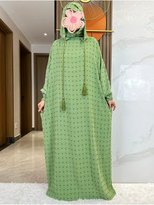 Lime green Textured Dot Hooded Prayer Dress
