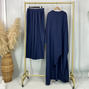 HIA Ruched Crinkle Tunic & Wide-Leg Trousers Set — outfit and fabric detail, view 8