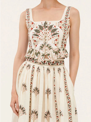 HIA Botanical Cami & Maxi Skirt Set — square-neck cropped top detail