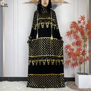 Gold-Motif Hooded Prayer Dress in Gold Print 01 — HIA