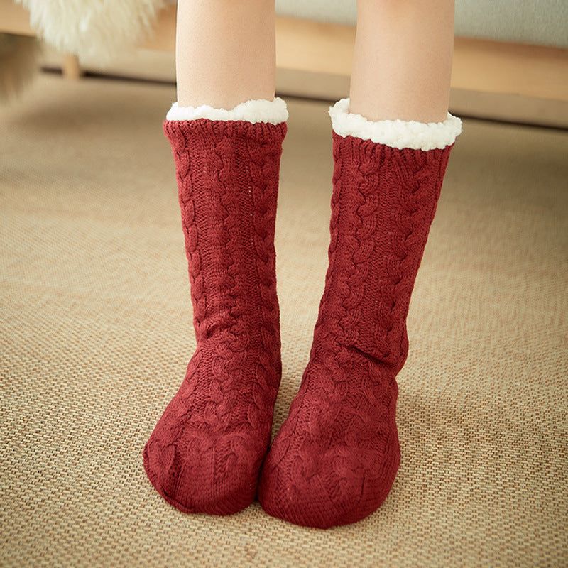 Winter Knitted Plush Floor Socks – Non-Slip Indoor Warm Socks for Men & Women