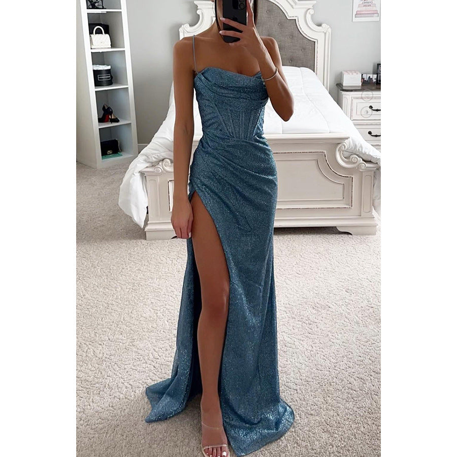 Sexy Split V-Neck Maxi Dress – Sleeveless Suspender Evening Party Dress