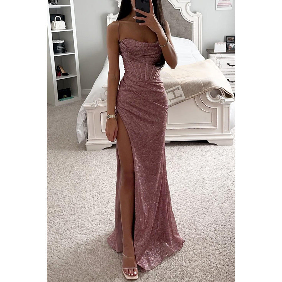 Sexy Split V-Neck Maxi Dress – Sleeveless Suspender Evening Party Dress