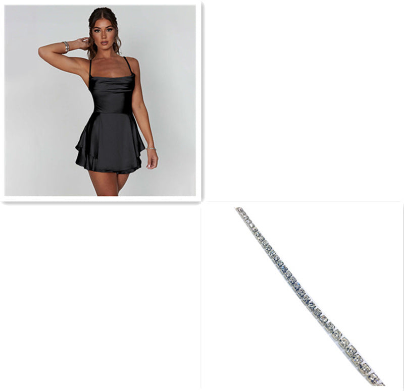 Sexy Satin Spaghetti Strap Mini Dress – Backless Lace-Up A-Line Short Dress