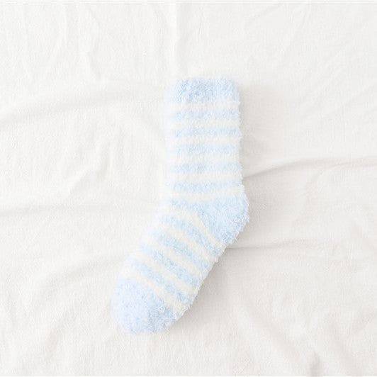 Sleeping Socks Home Women’s Coral Fleece Striped Mid-Calf Length Comfortable Socks