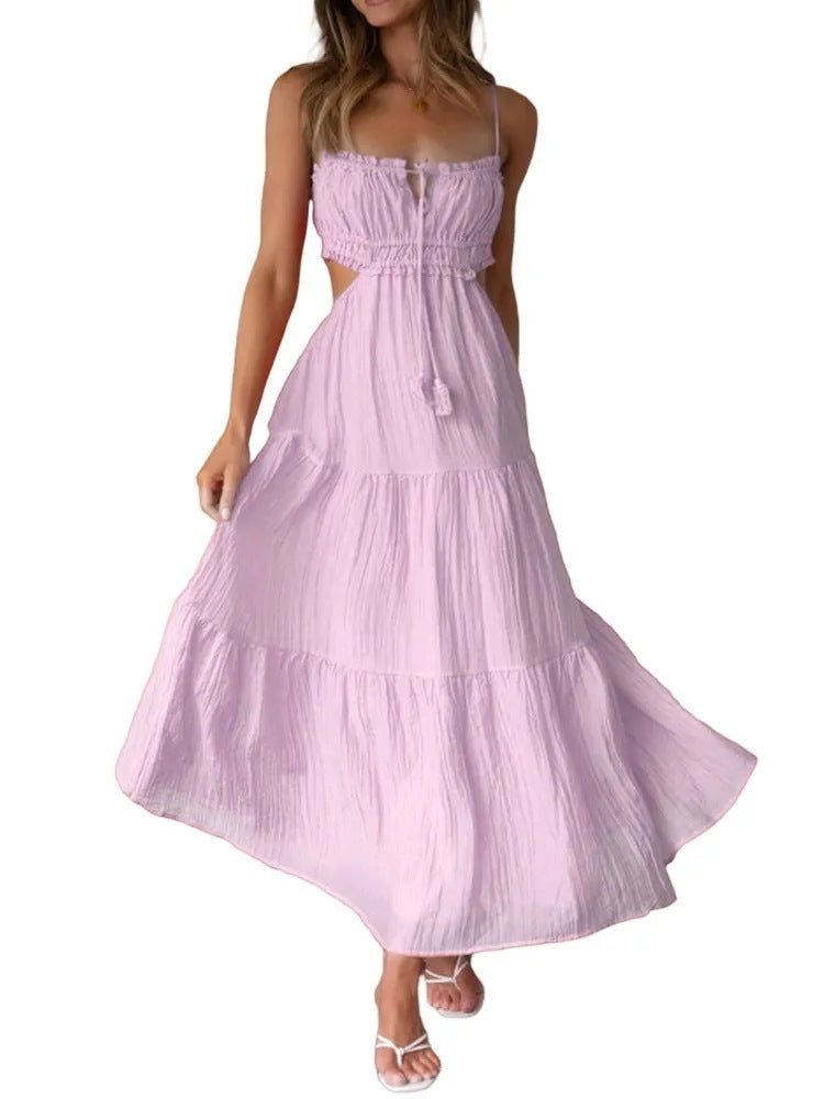 Elegant Hollow Backless Maxi Dress – Spaghetti Strap Swing Dress for Women