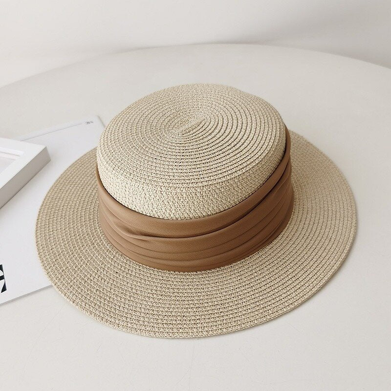 Flat Top Straw Sun Hat – French Handwoven Beach Vacation Hat