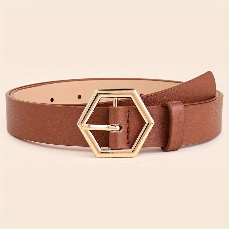 Hexagon Buckle PU Belt – Sleek Waist Belt with Geometric Charm