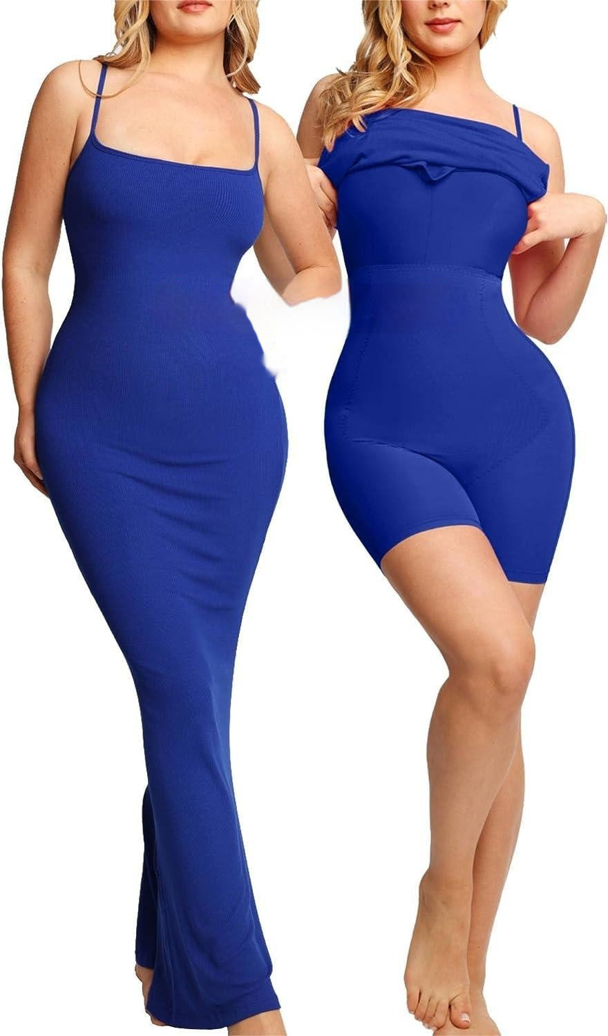 Women’s Shapewear Maxi Dress – Slim Fit Tummy Control Bodysuit with Chest Pad