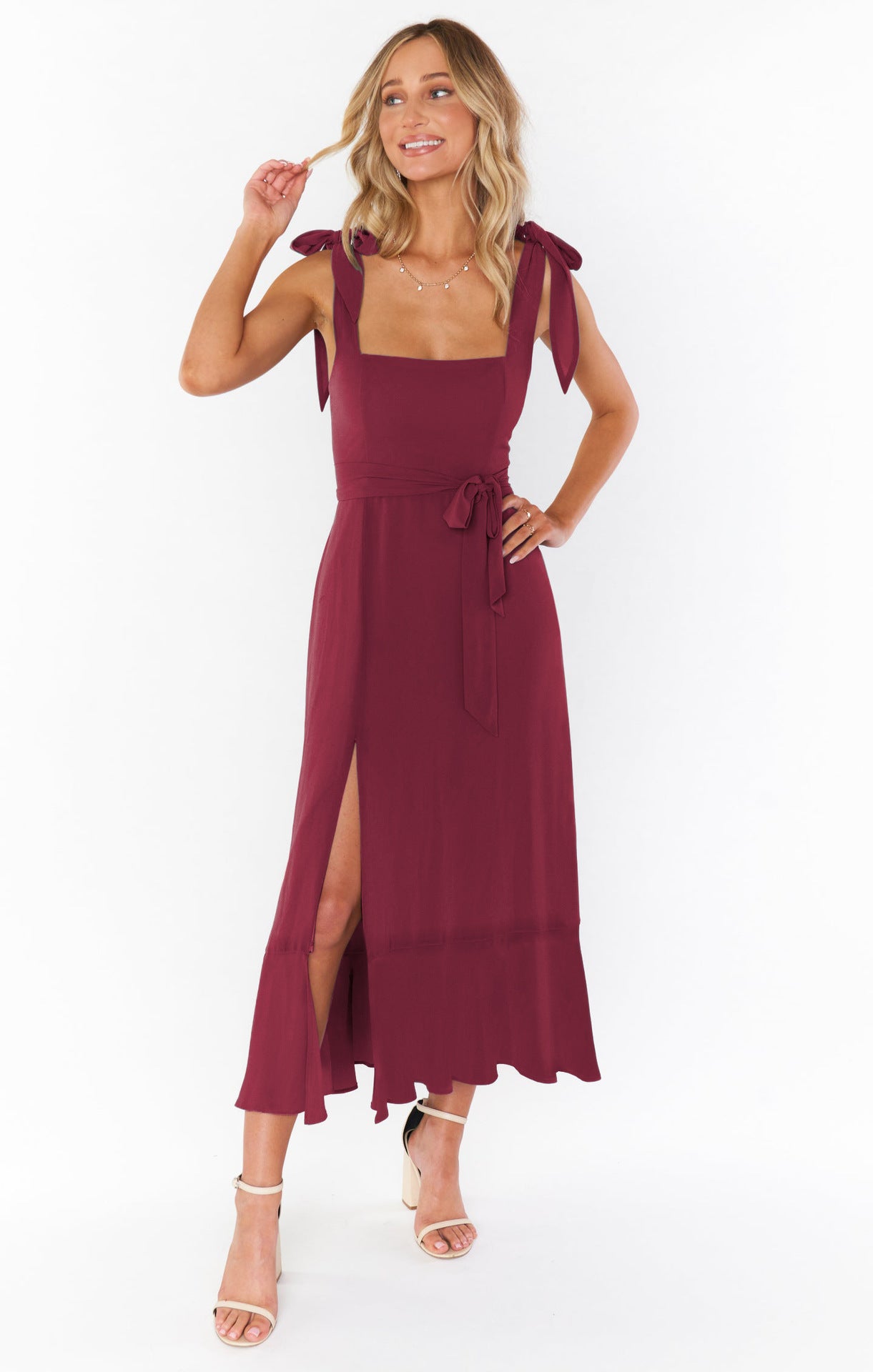 Women’s Summer Suspender Split Dress – Lace-up Design & Ruffled Hem