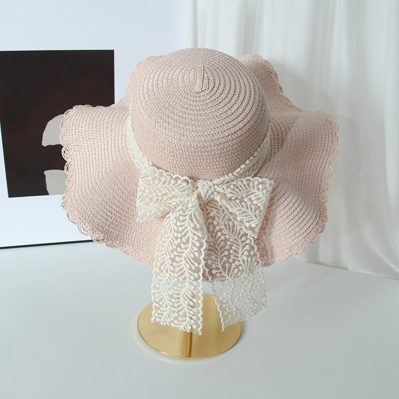 Women’s Lace Bow Straw Sun Hat – Wide Brim Summer Beach Hat