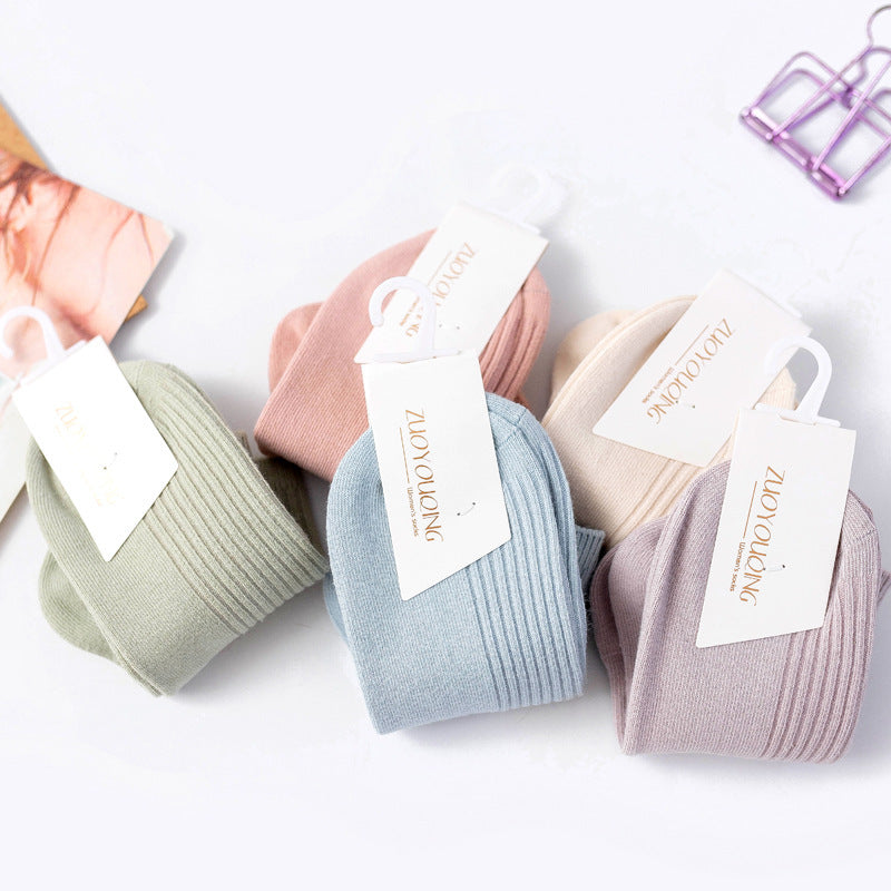 Women’s Double Needle Cotton Ankle Socks – Solid Color Short Casual