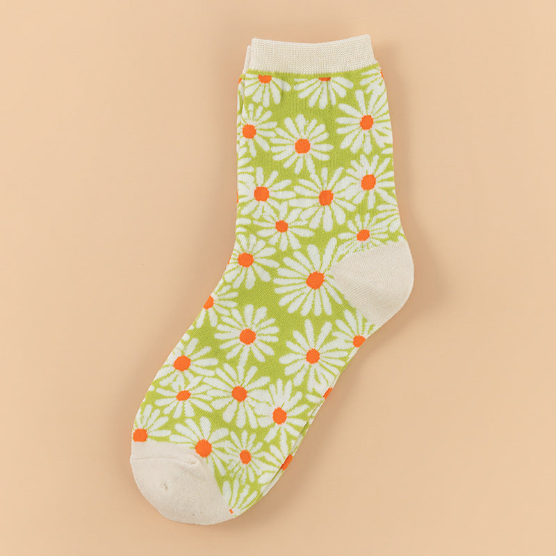 Women’s Daisy Cotton Crew Socks – Cute Floral Mid-Calf