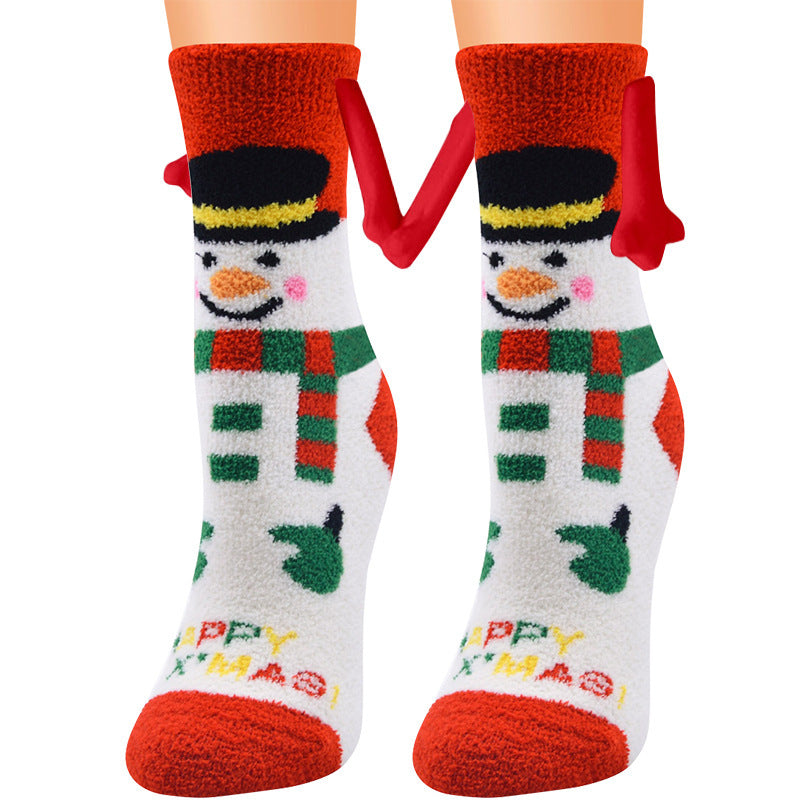 Magnetic Christmas Couple Socks – Coral Fleece Warm Slipper Tube
