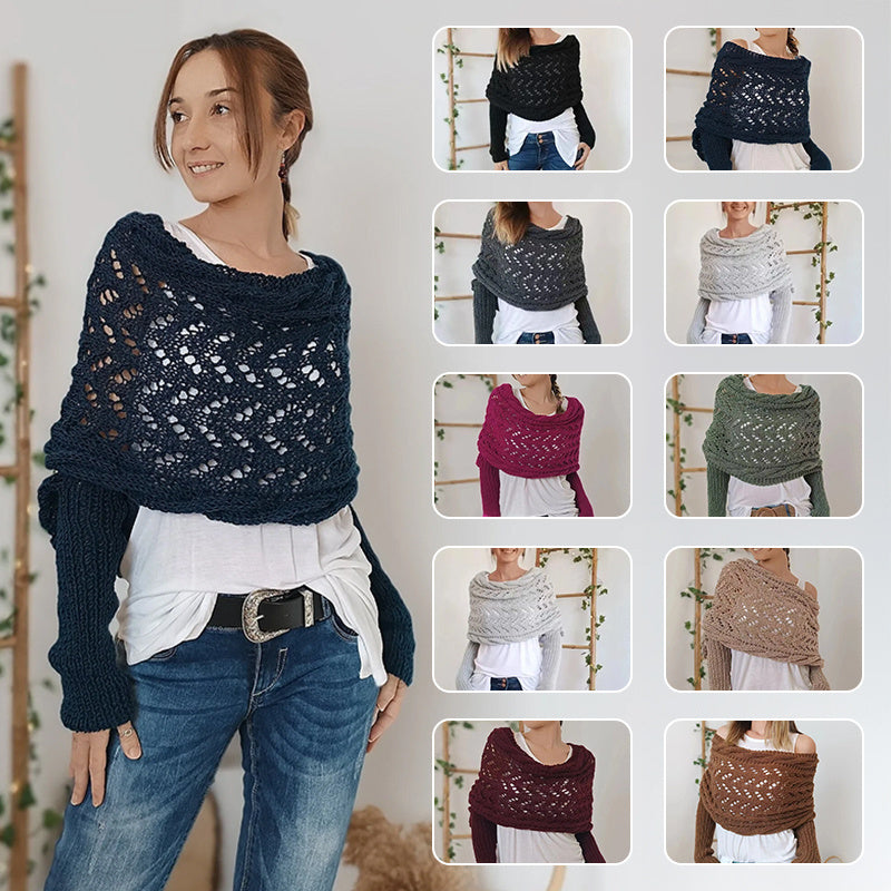 Knit Shawl Wrap – Cropped Cable Sleeve Scarf for Winter