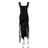 Stringy Selvedge Maxi Dress – Slim Fit Sleeveless Stitching Summer Dress