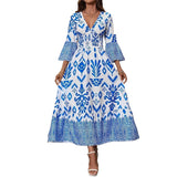 Women's Fashion Printed Casual V-neck Long Dress