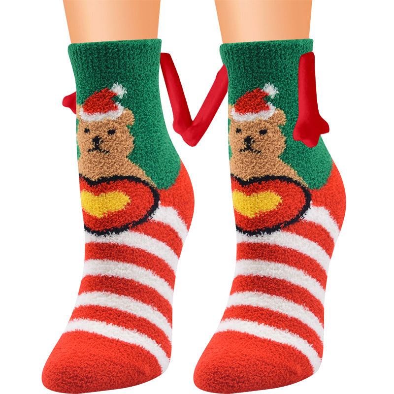 Magnetic Christmas Couple Socks – Coral Fleece Warm Slipper Tube
