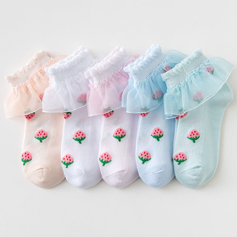 Girls’ Summer Lace Socks – Thin Mesh Princess Style