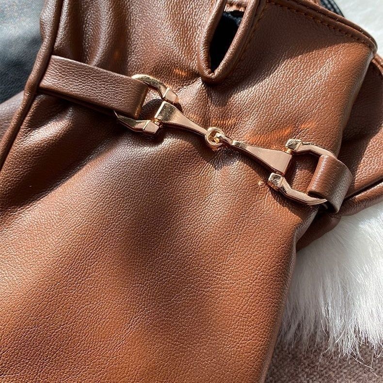 Women’s Winter PU Leather Gloves – Warm Plus Fleece Lining