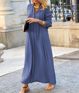 Long-sleeved Shirt Dress Fashion Loose V-neck Long Dresses Spring And Autumn Clothing For Women