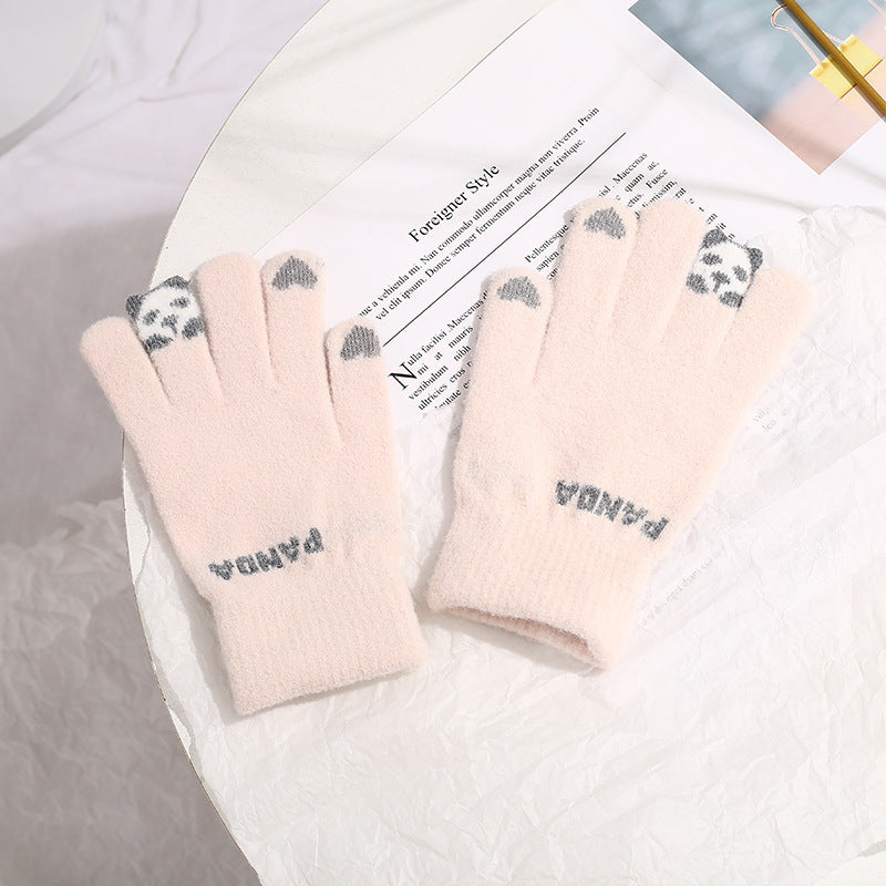 Knitted Panda Touchscreen Gloves – Warm Winter Split Finger Design