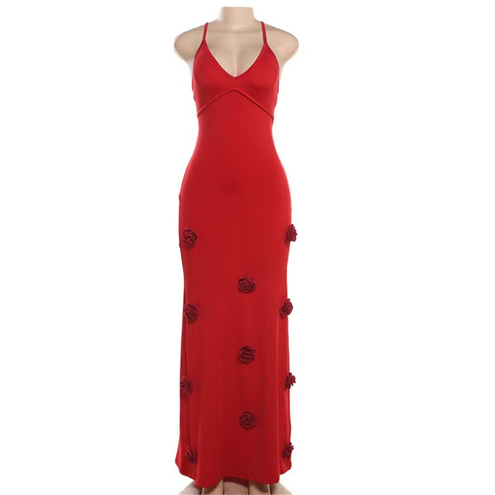 Women’s Braces Skirt Flower Knitted Backless Lace-up Dress