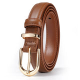 Premium Cowhide Leather Belt – Thin Pin Buckle Waistband with Gold Finish