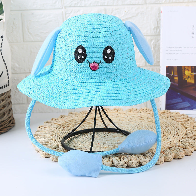 Children’s Rabbit Ear Straw Sun Hat – Moving Ear Cartoon Summer Hat