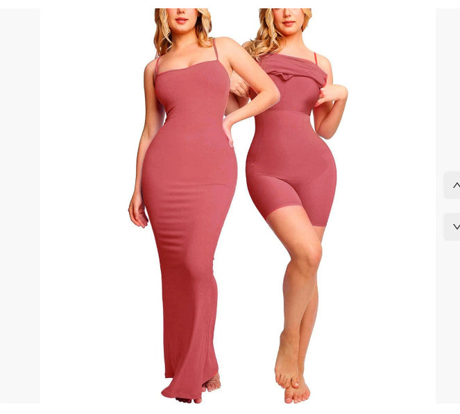 Women’s Shapewear Maxi Dress – Slim Fit Tummy Control Bodysuit with Chest Pad