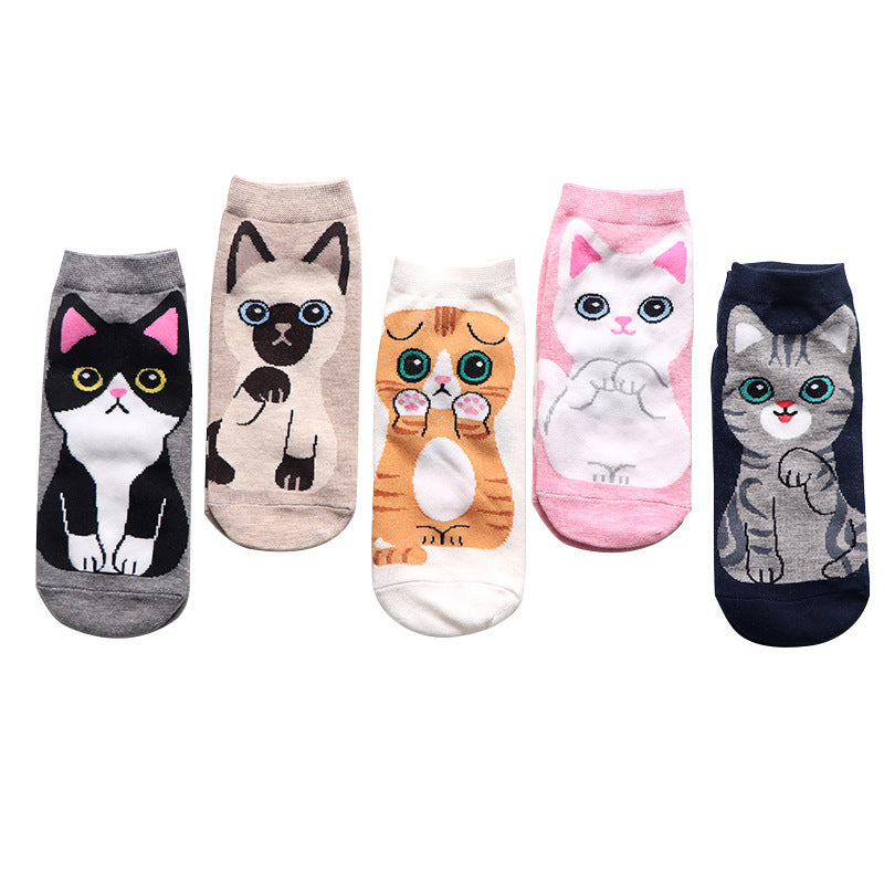 Cute Cat Cotton Ankle Socks – Breathable Jacquard Design