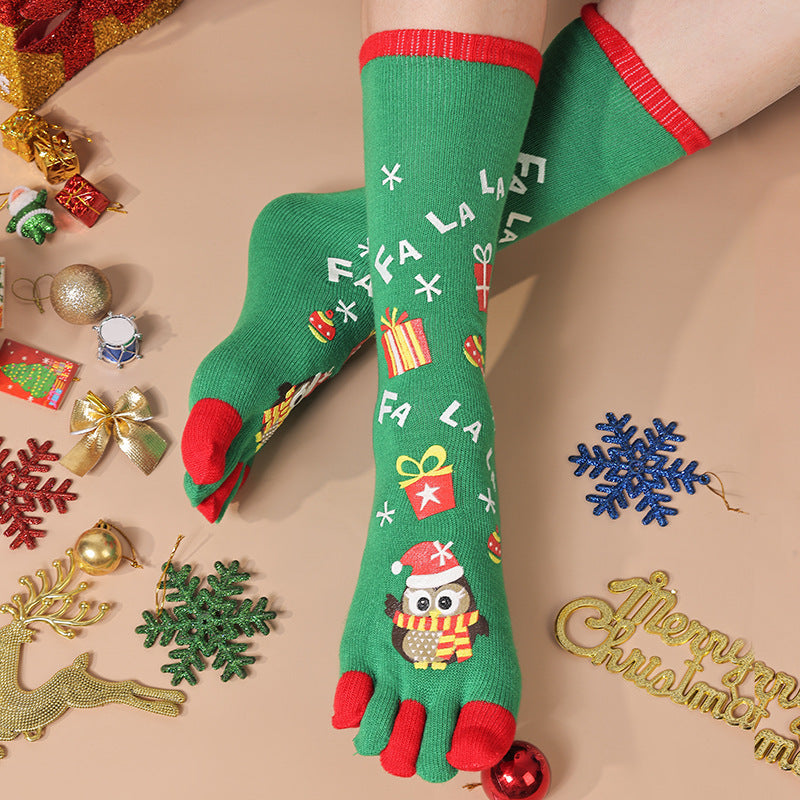 Women’s Christmas Five-Finger Socks – Cute Winter Split-Toe Holiday Design