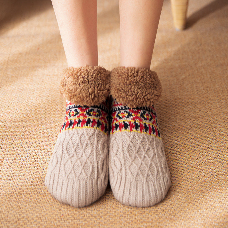 Indoor Winter Jacquard Floor Socks – Warm Non-Slip Home Slippers