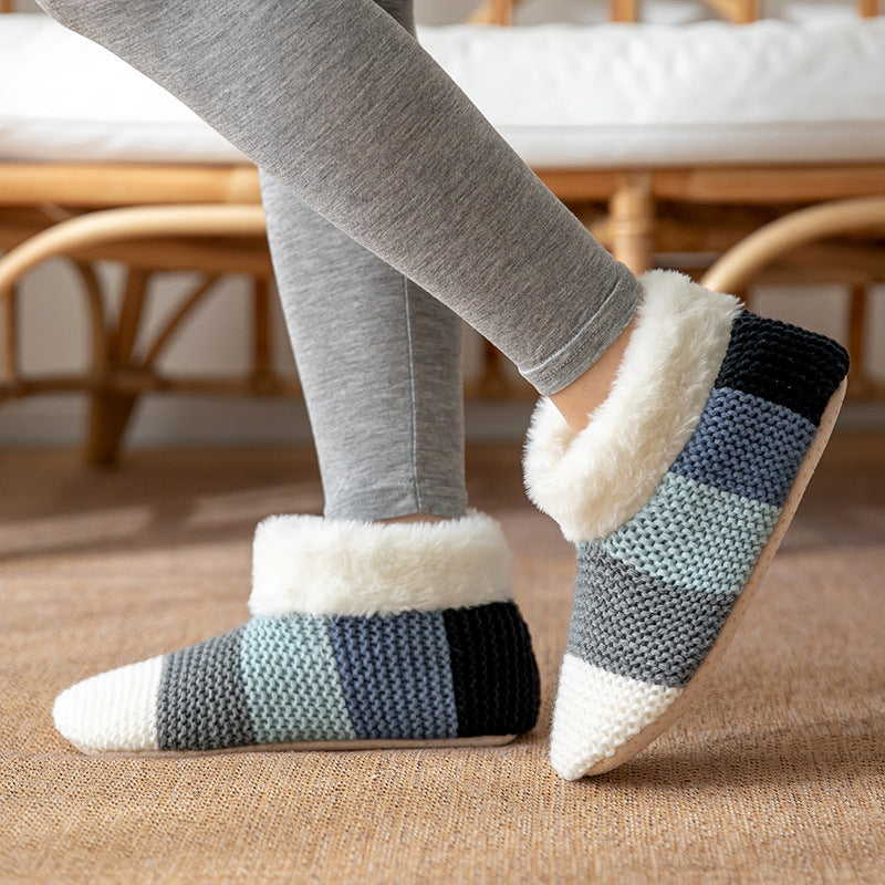 Women’s Knitted Plush Floor Socks – Color-Matching Non-Slip Winter Indoor Design