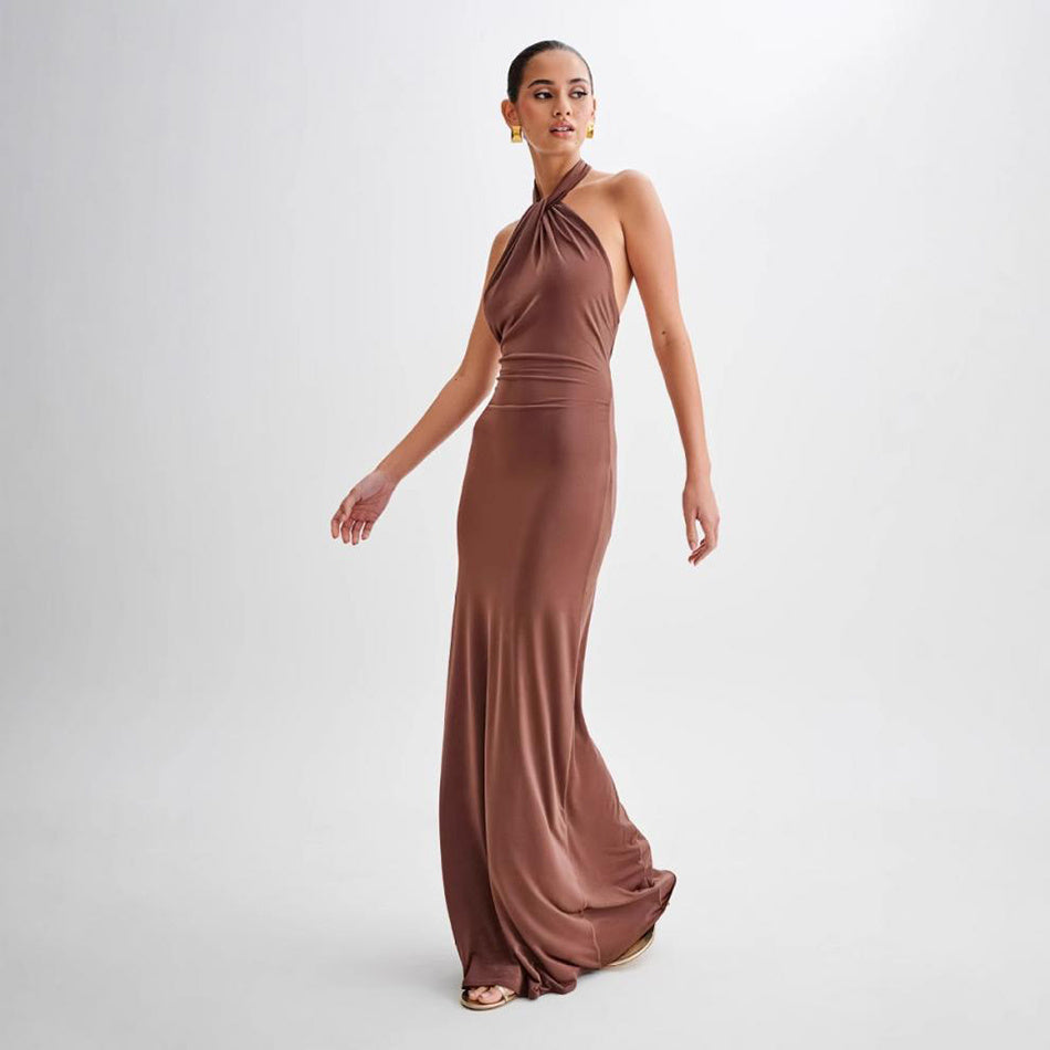 Bodycon Halter Maxi Dress – Sexy Backless Slim Fit Evening Dress