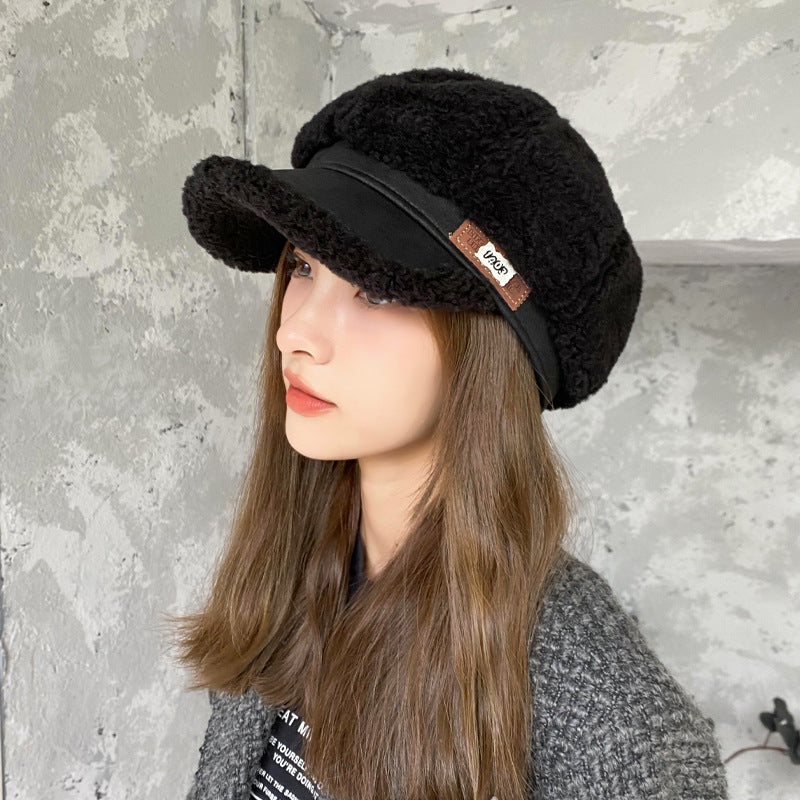 Women’s Woolen Peaked Cap – Thick Warm Winter Hat