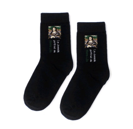 Retro Oil Painting Cotton Socks – Abstract Literary Mid-Tube Design