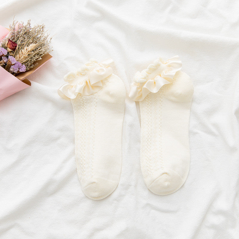 Women’s Sweet Bubble Cotton Socks – Ruffled Ankle Design
