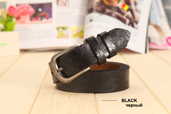 Hollow Carved Leather Belt – Women’s Pin Buckle Belt in Multiple Colors & Sizes